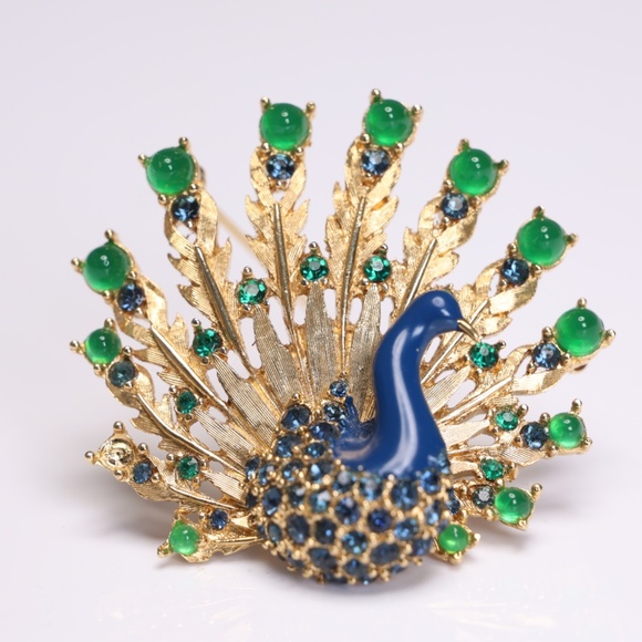 Marcel Boucher Enamel Emerald Green Sapphire Blue Peacock Brooch - Picture 4 of 8